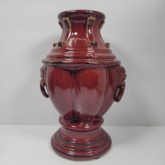 Vintage Bombay Company Burgandy Lion Ring Garden Planter Pot Vase - Picture 2 of 7